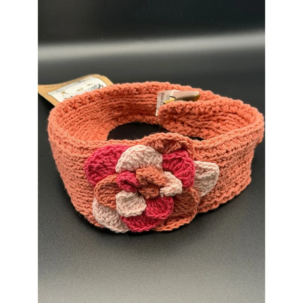 CC Exclusives Mauve Pink Knitted Headband Ear Warmer Crochet Flower NWT